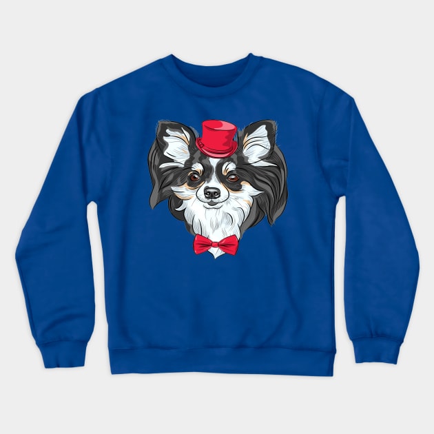 color sketch of the cute hipster dog Chihuahua in the red hat with bow tie Crewneck Sweatshirt by amramna